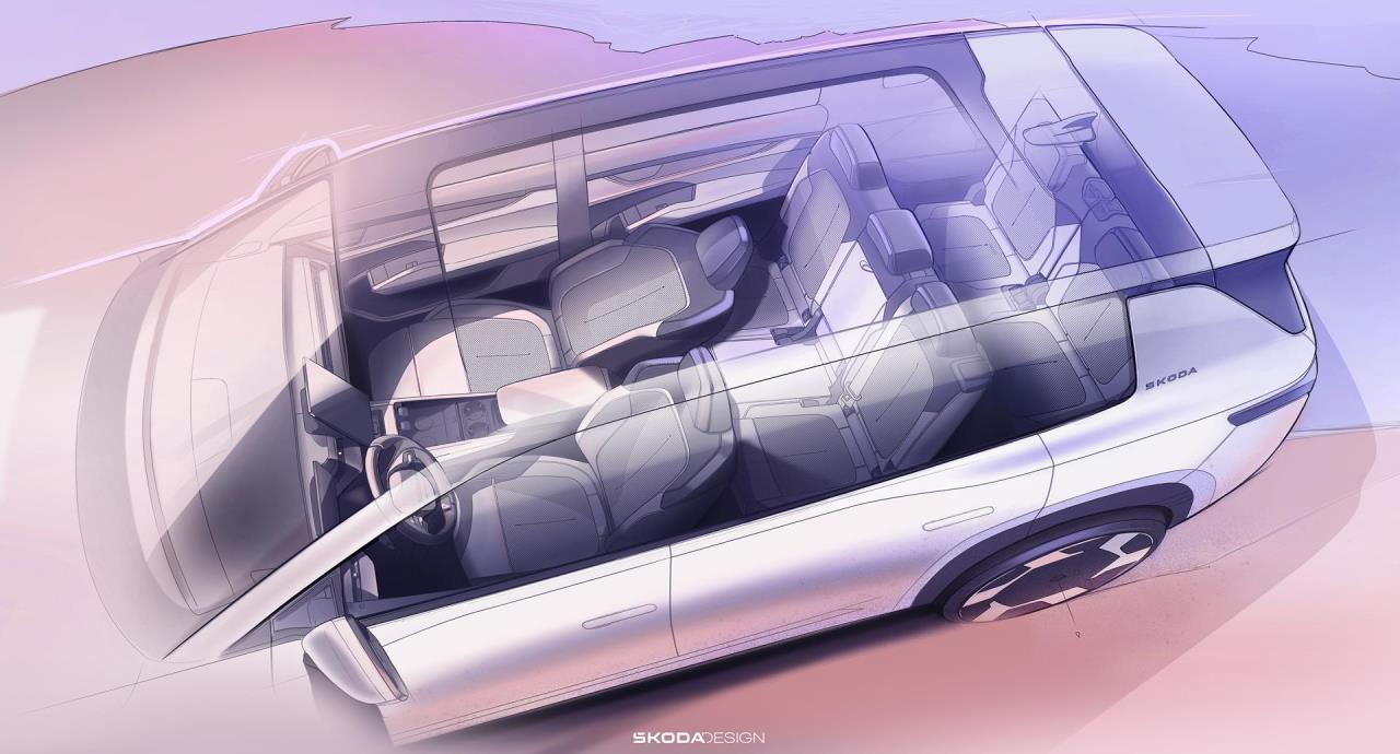 Škoda offers a first glimpse of the interior concept of its electric sevenseater Peaq