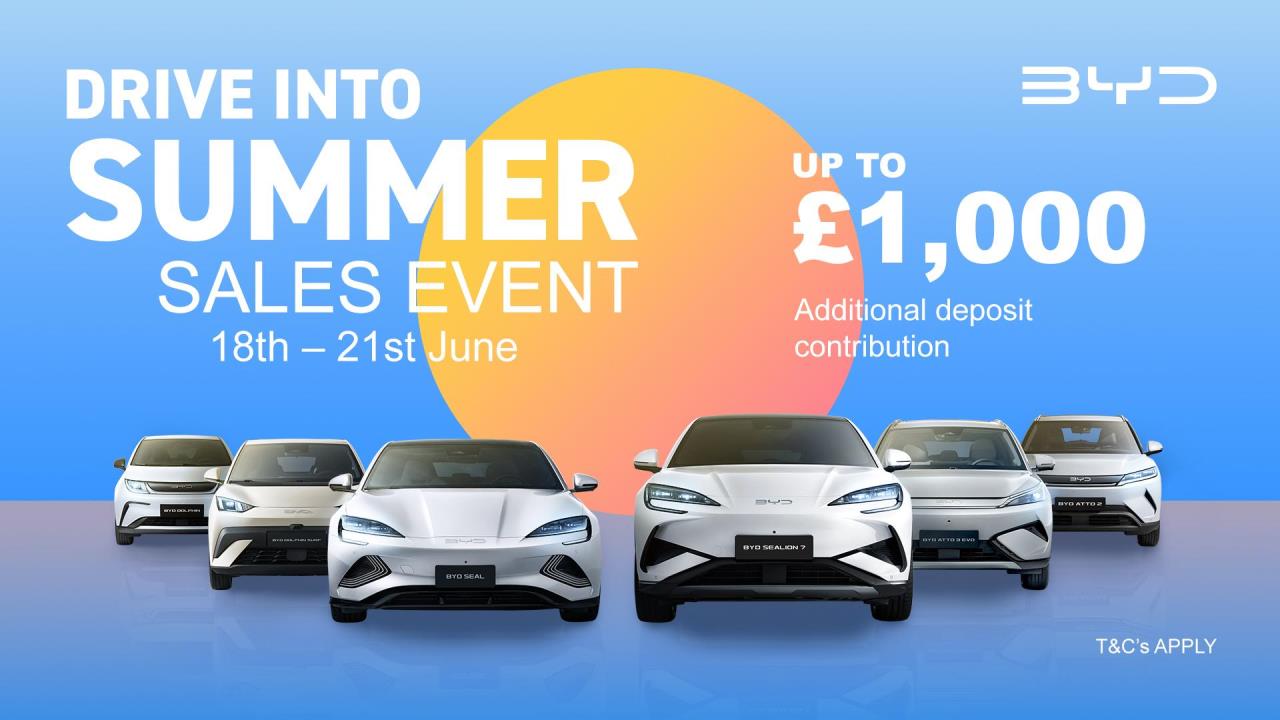 Up to £1,000 off BYD's entire range in the Drive Into Summer Sales Event